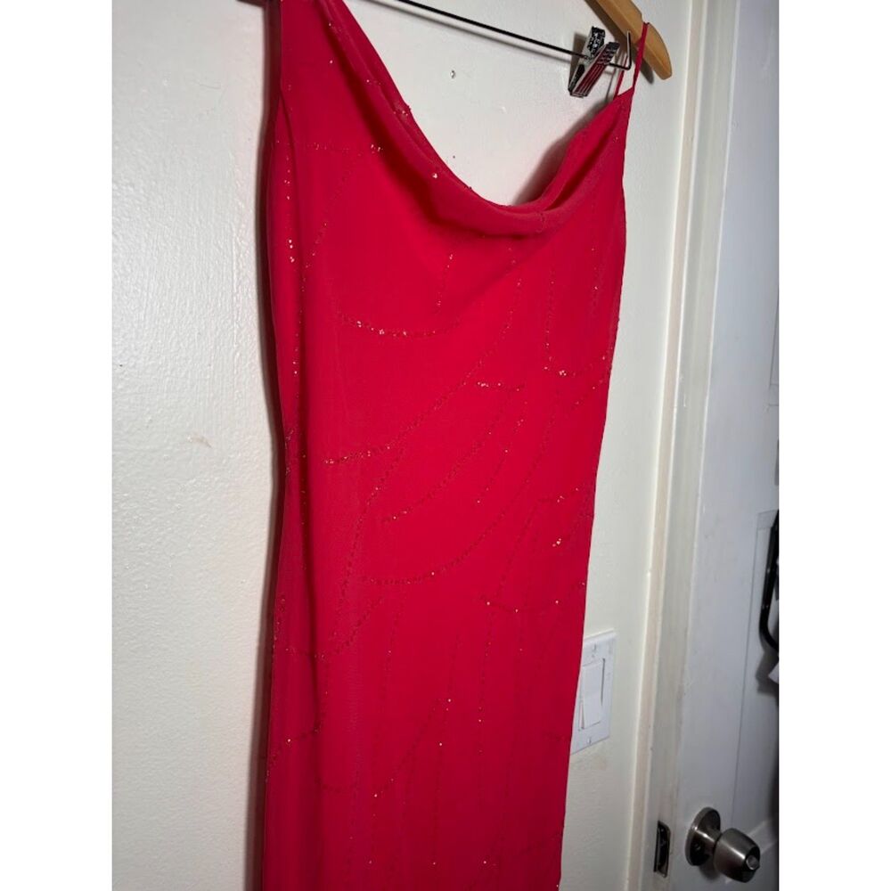 Sarria VTG y2k Sheath Gown Dress Cowl neck sz 3/4 Coral Pink Glitter Prom Event - Picture 3 of 6